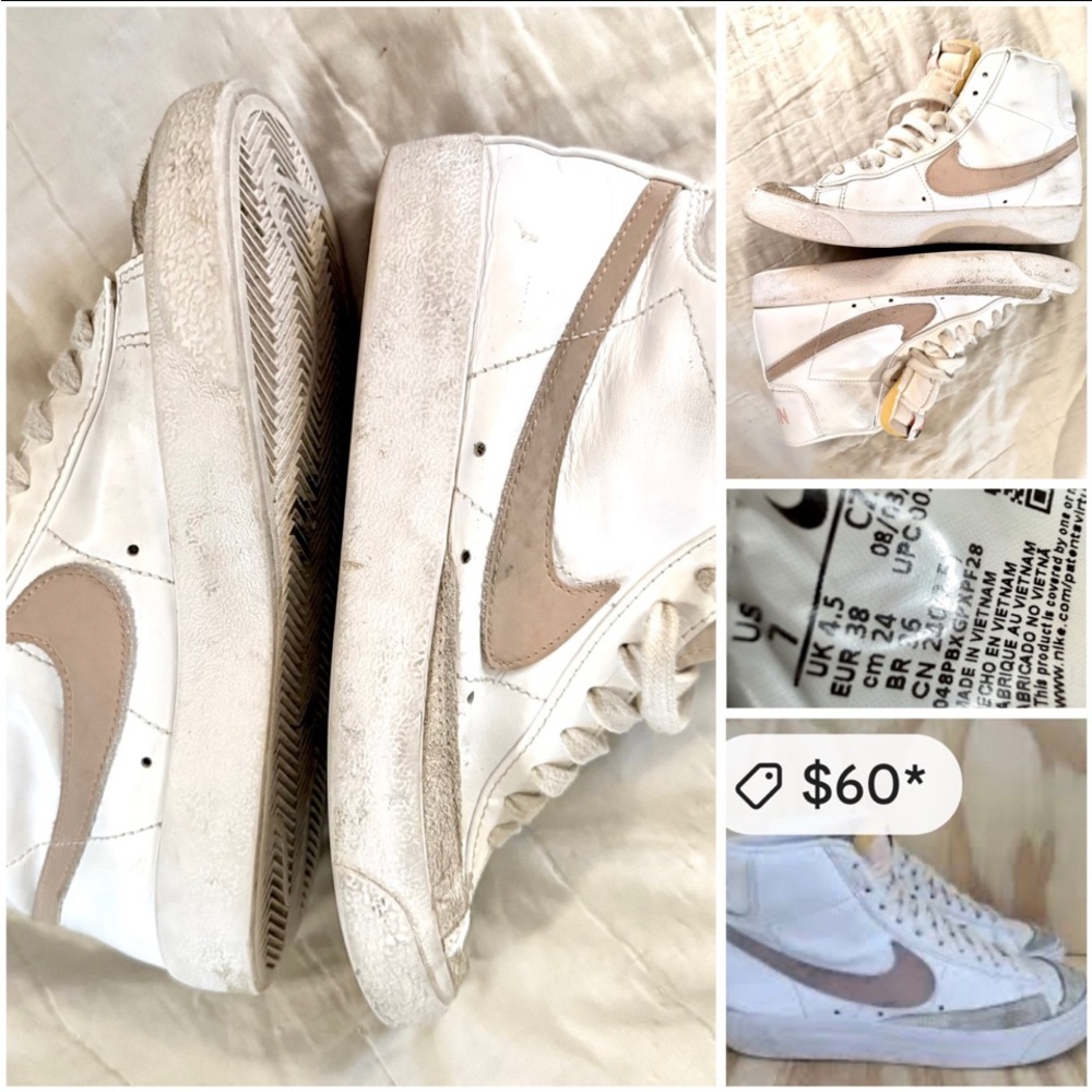 Nike women’s blazer mid high top vintage style basketball shoes size 7 white